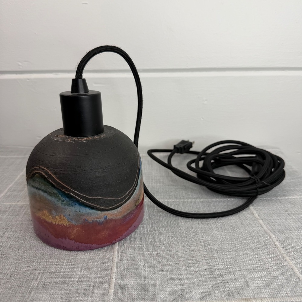 Handmade Ceramic Pendant Light Clay Southwestern Desert Woodruff Black